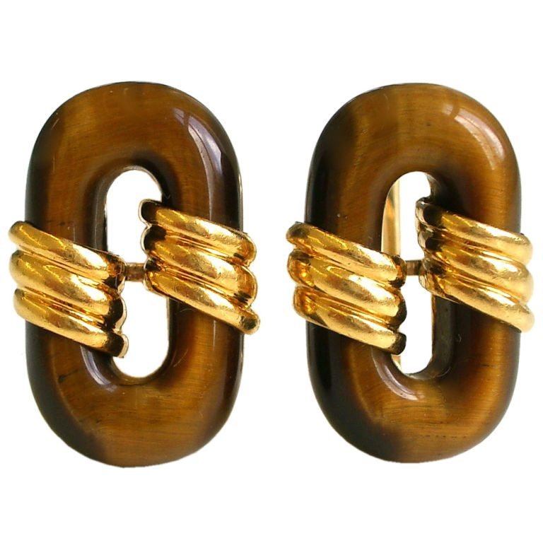 18k Gold and Tiger’s Eye Cufflinks by Cartier, circa 1970