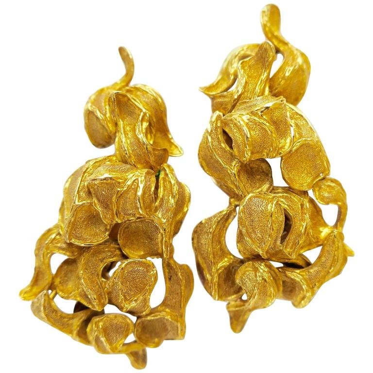 1960s Greek Freeform Gold Clip Earrings