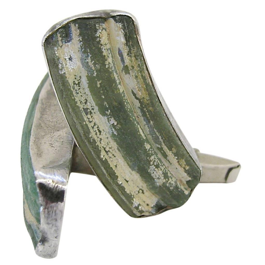 Ancient Roman Glass and Sterling Cufflinks