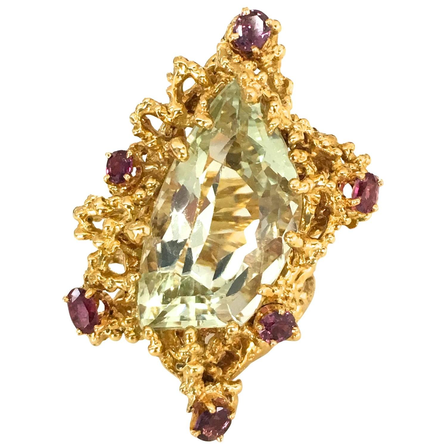 Barabara Anton Beryl and Ruby Cocktail Ring Circa 1960