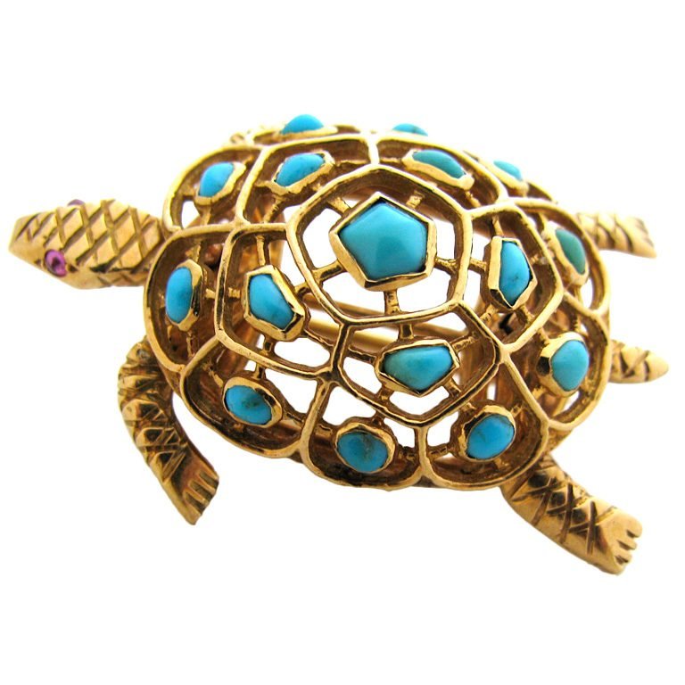 BOUCHERON PARIS, A Gold and Turquoise Scatter Pin, c 1950