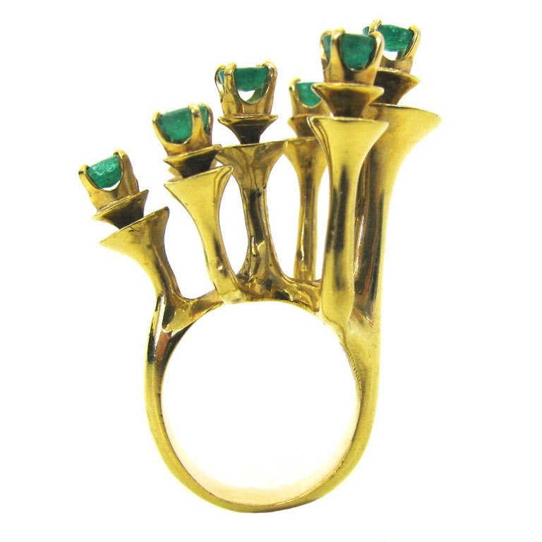 Barbara Anton, A Modernist Gold and Emerald Ring c 1970