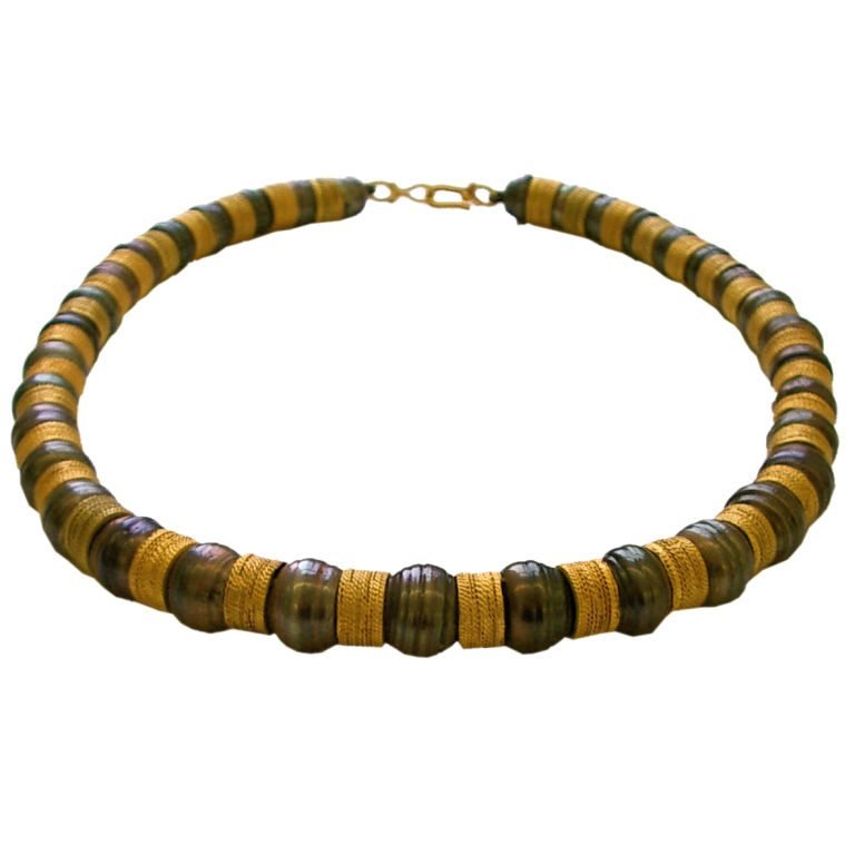 Gold and Tahitian Pearl Necklace