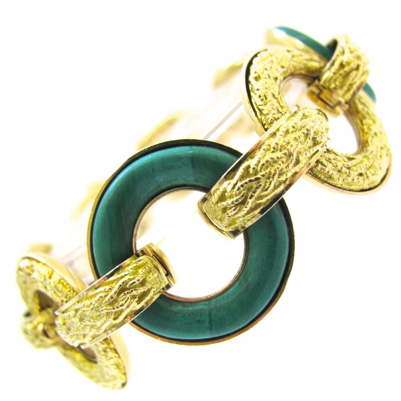 Ulmer et Cie Malachite and Gold Link Modular Jewel