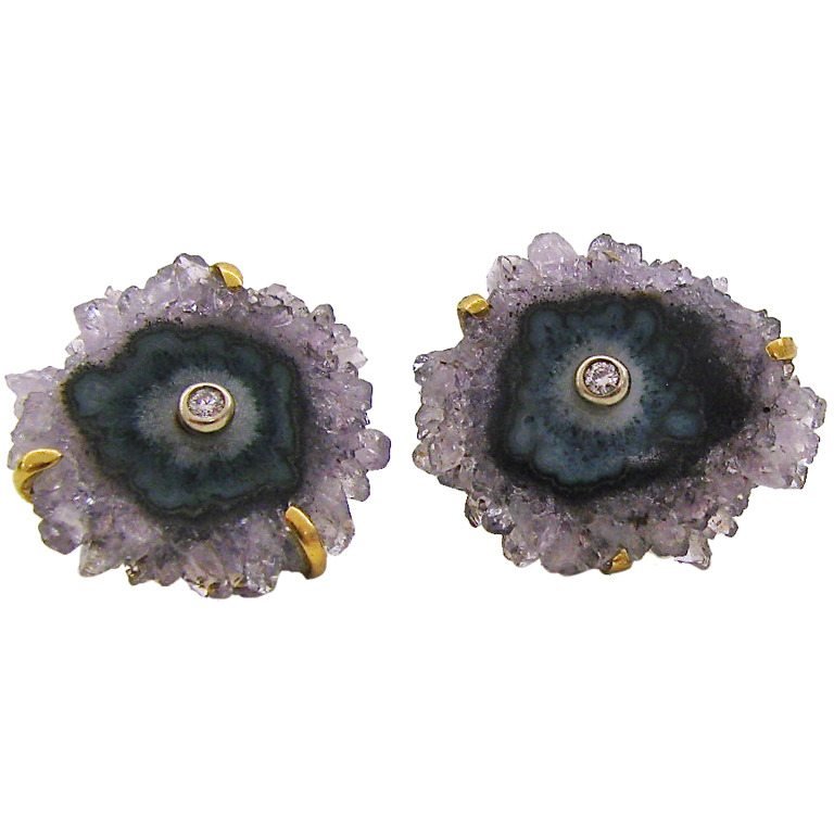 Agate and Diamond Cufflinks circa 1970