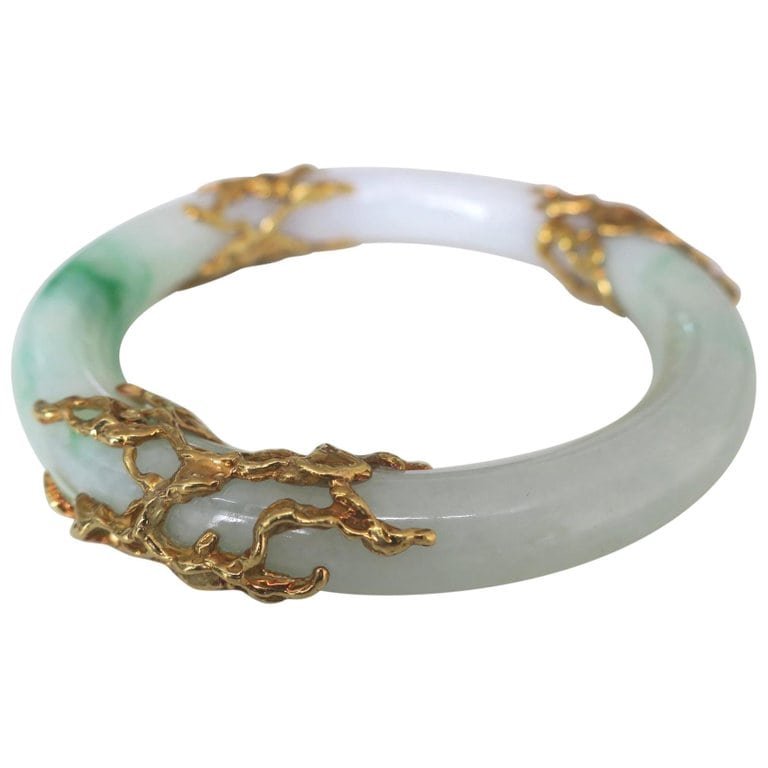 Arthur King Jade and Gold Bangle Bracelet