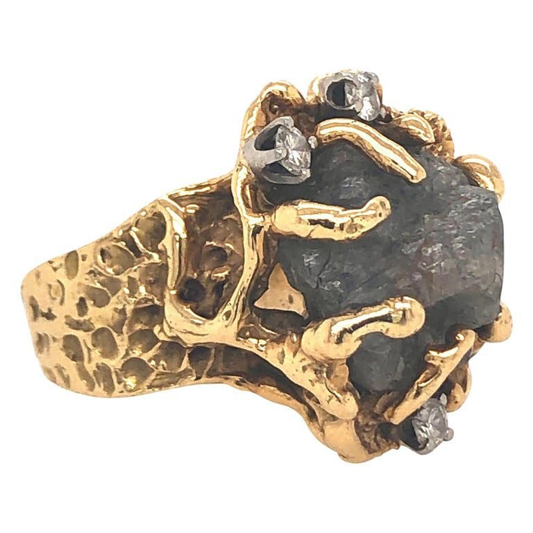 1970s Natural Uncut Diamond Ring Signed Andrew