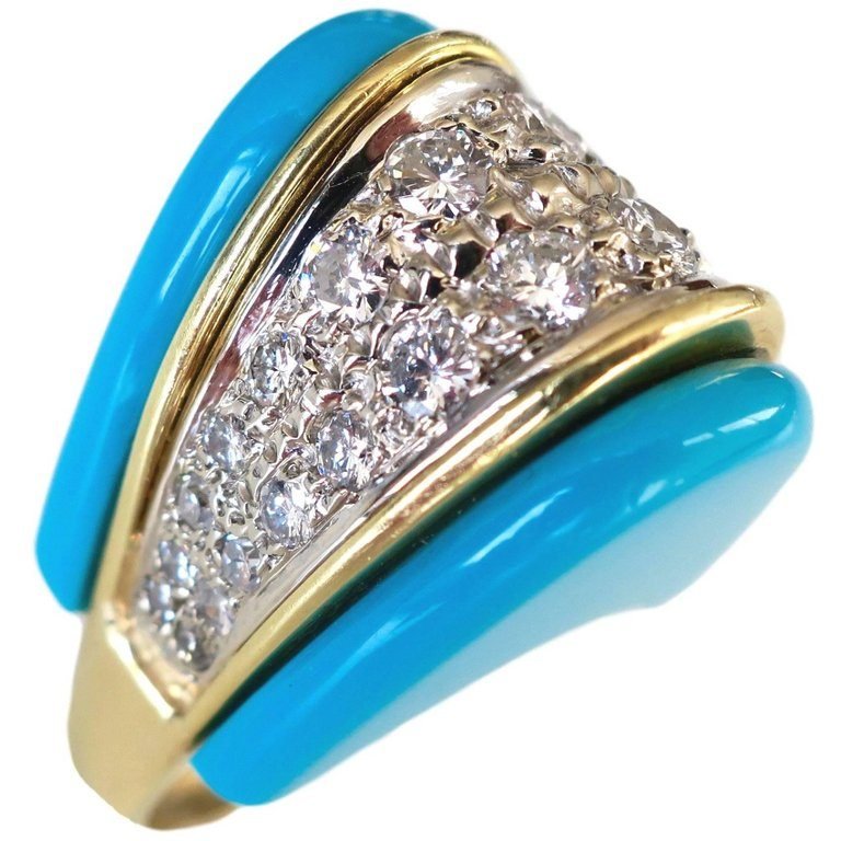 1970s Turquoise and Diamond Ring